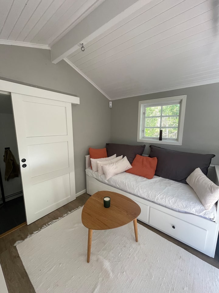 Slaapbank die gemakkelijk is omgebouwd tot een tweepersoonsbed.