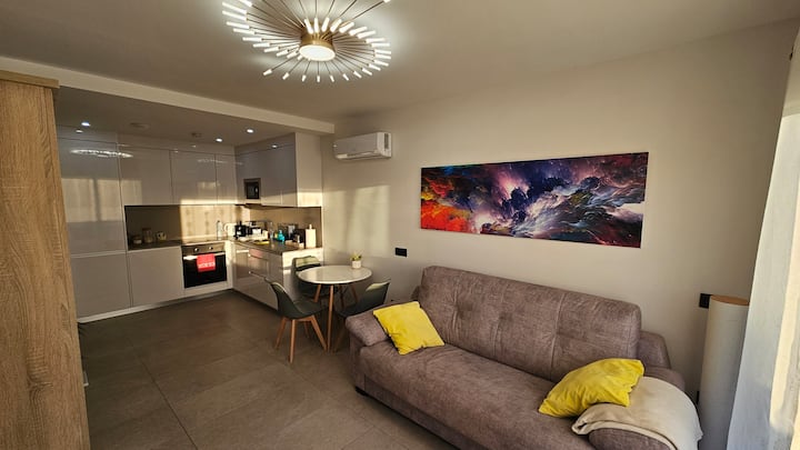 ห้องนั่งเล่นพร้อมเตียงโซฟา