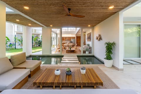 luxury designer villa, private pool and beach club