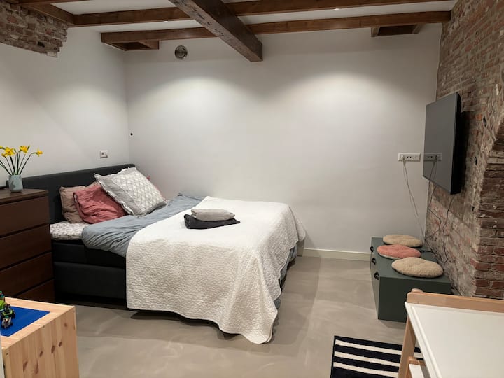 Dormitorio con cama tamaño king en Souterrain 