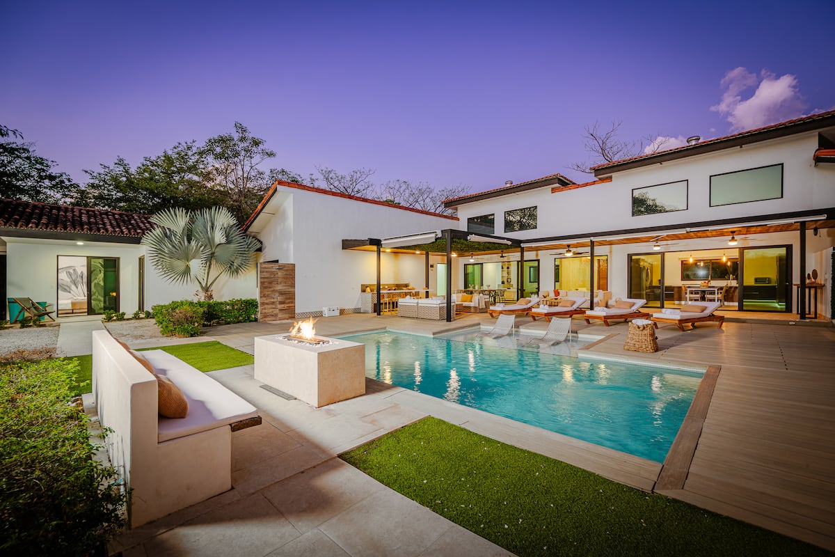 The courtyard pool at dusk