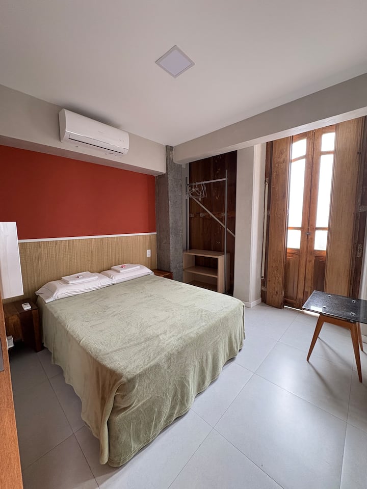 Bedroom 1 - with air conditioning and a double bed
The bedroom has a door to a small balcony, shared with bedroom 2

(ask about single bed or bunk bed options)