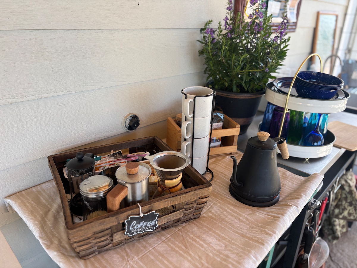 Help yourself to coffee -- pour over? Espresso? Tea? Decaf? Honey, raw sugar or stevia? at Stargazing Dome in Hidden Valley Lake