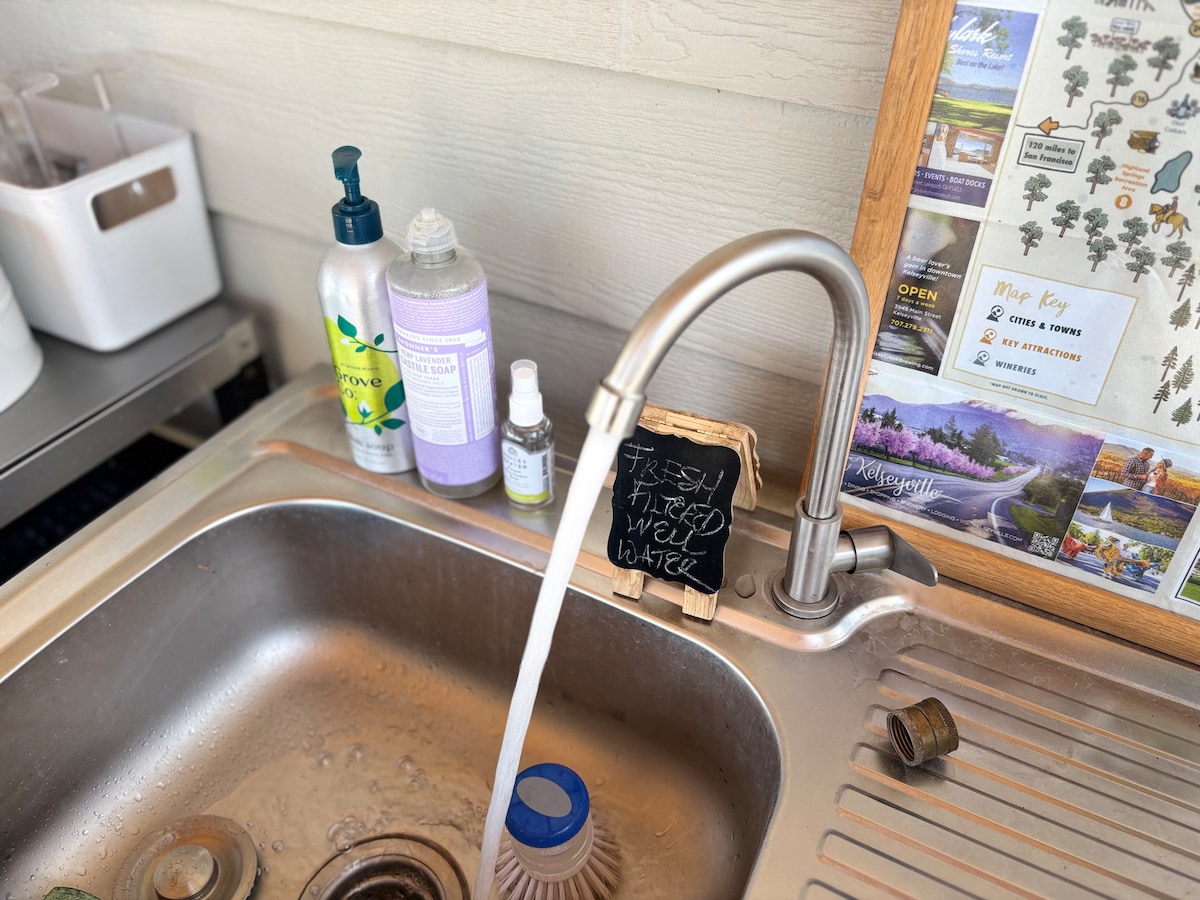 Our "camping" sink has running water. at Stargazing Dome in Hidden Valley Lake