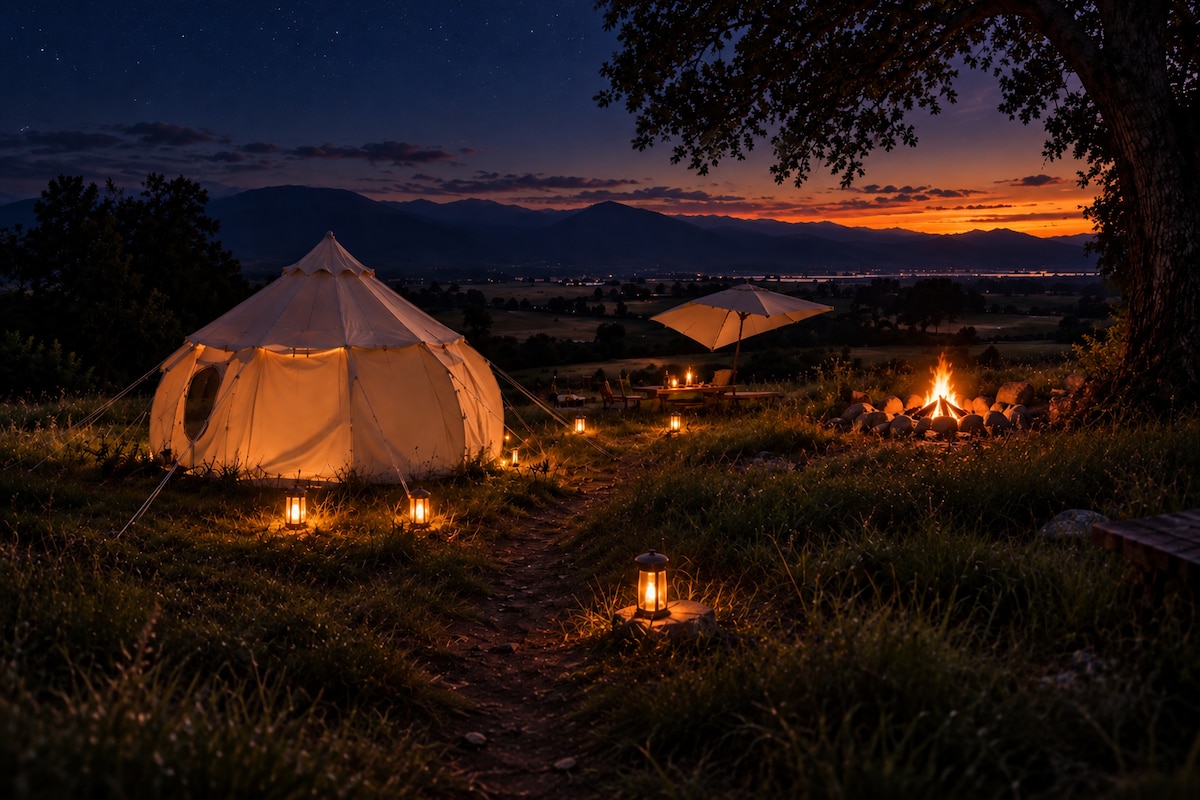 The Astral Lotus is on the precipice of a rocky ridge overlooking the vast sweeping range of the Mayacamas Mountains. The view is impossible to capture in a photograph. at Stargazi