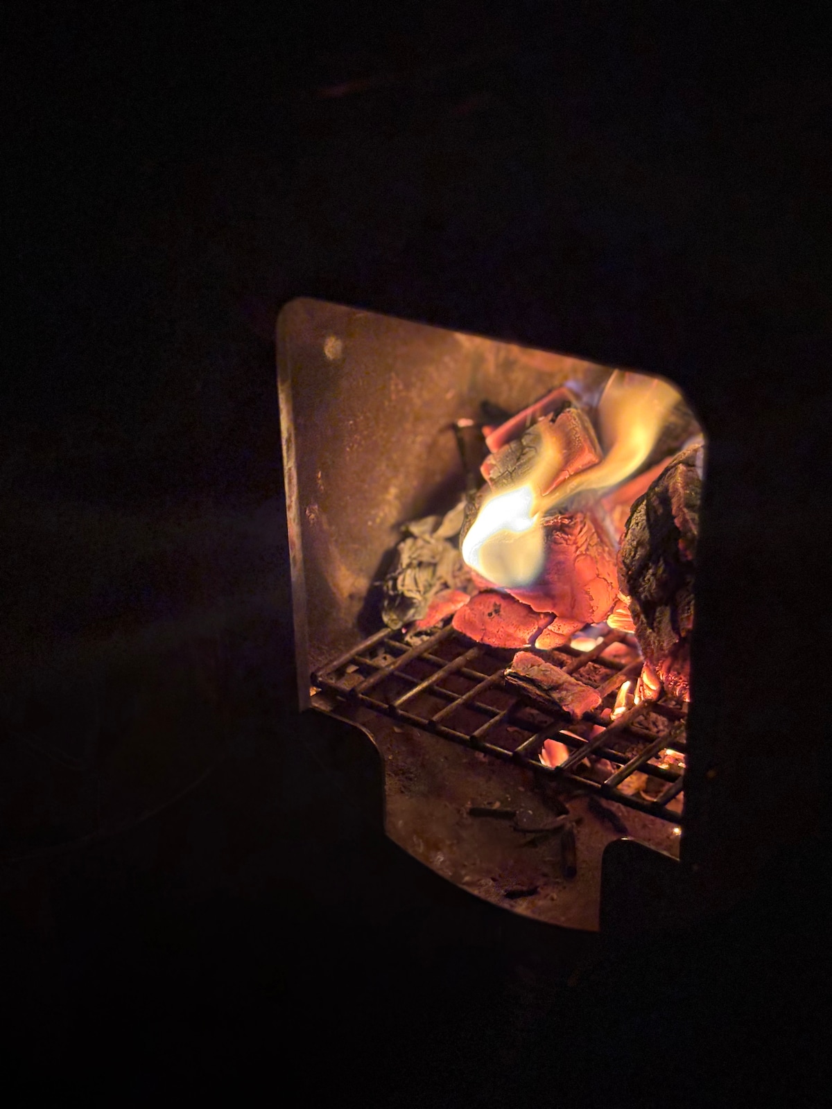 A warm fire on a Winter or early Spring night inside the Astral with a Winnerwell wood stove, stove available IN WINTER ONLY with additonal cleaning deposit. The Astral is VERY war