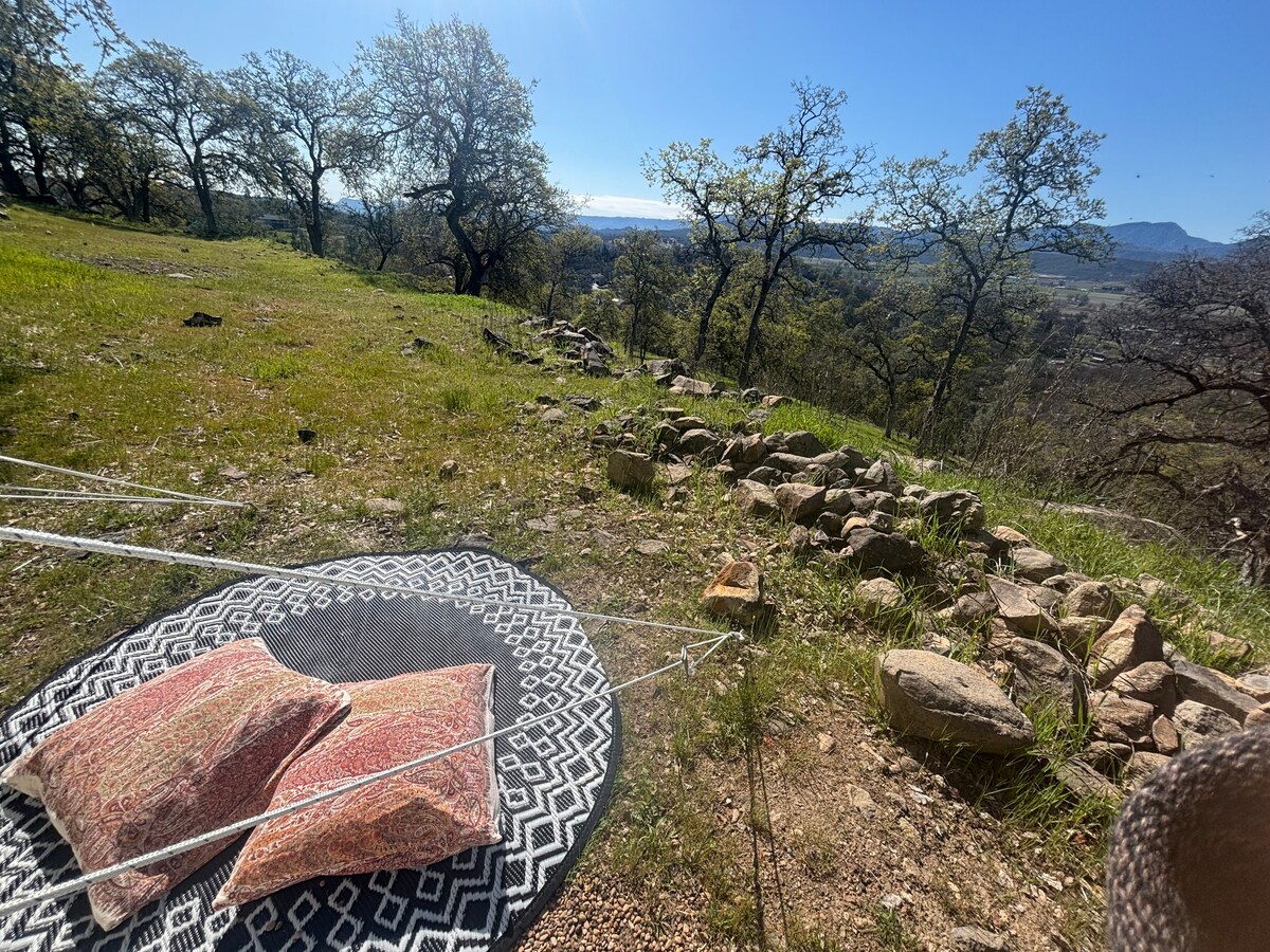 Mediation moment in front of the Astral Lotus -- your front yard faces open space and a panoramic view of the mountains towards Napa Valley and Santa Rosa, facing South. at Stargaz