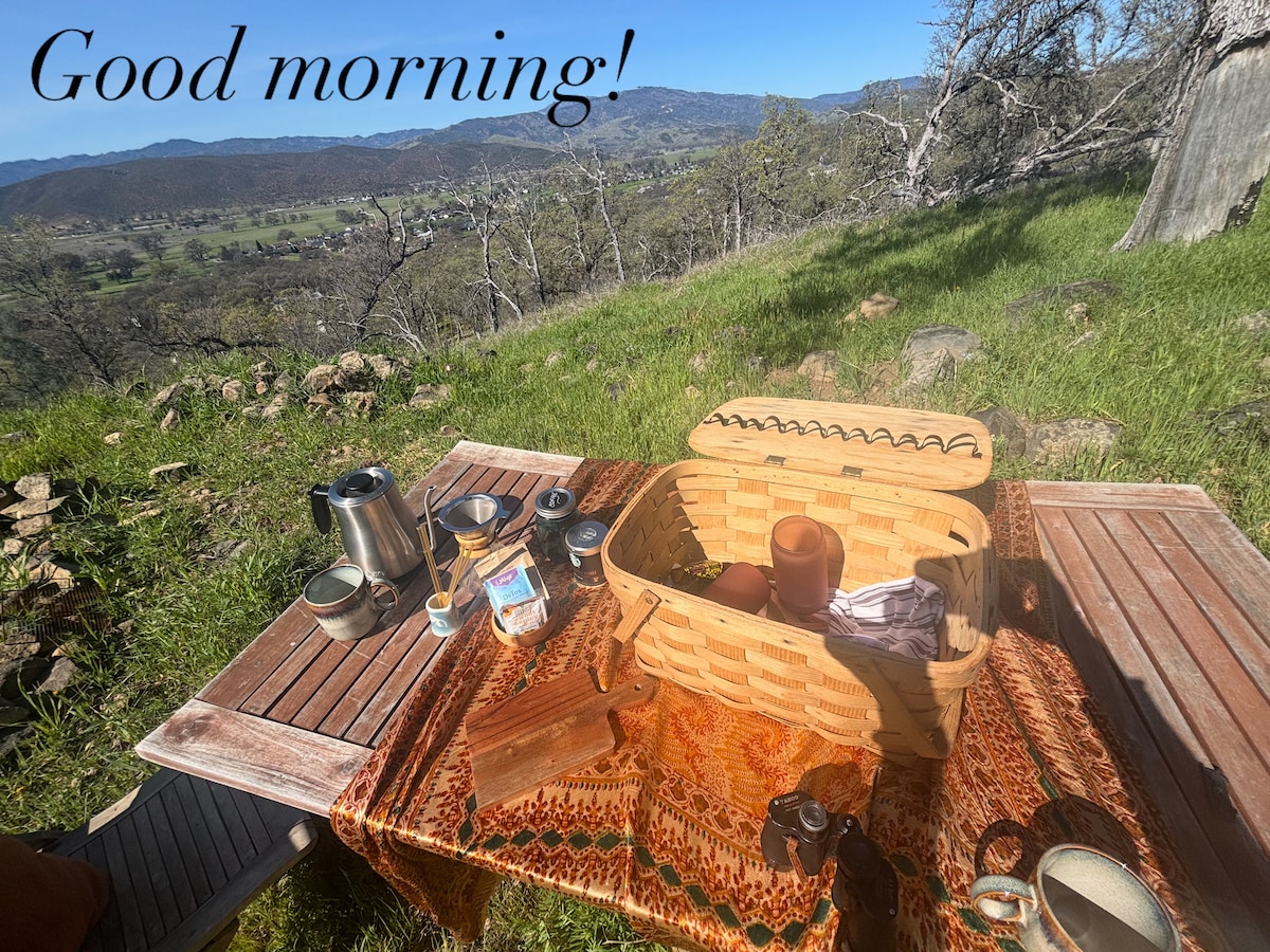 February: Breakfast picnic. We supply the coffee/tea, basket and utensils. You can buy eggs locally baked bread, local honey and fruit at two markets nearby, or at the weekly Farme