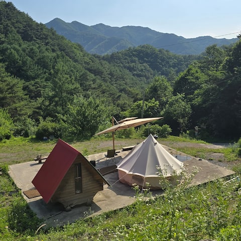 Croatian wooden bungalow with stars (air-conditioning and heating) & Nordic cotton tent; glamping, p