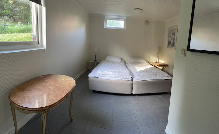 Kjo dhomë është e izoluar në katin e bodrumit. 
2 krevate x 90 cm që bëhen veçmas.
Është më e freskët kur dielli shkëlqen ☀️