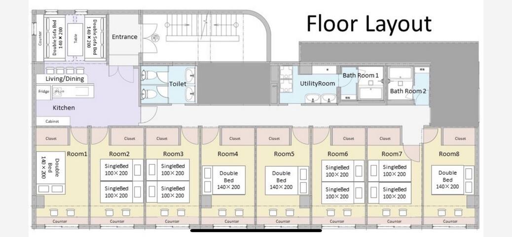 8〜16名推奨168㎡/8BR 2BATH/駅徒歩5分/電車で新宿7分、渋谷・六本木20分/2階貸切 gallery image 3