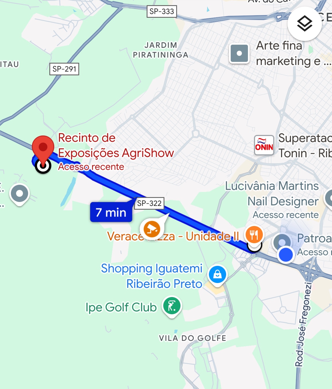 A map highlights the route from the property to the nearby AgriShow exhibition site, indicating a 7-minute travel time. Key locations and roads are marked for easy navigation, showcasing surrounding amenities and access points.