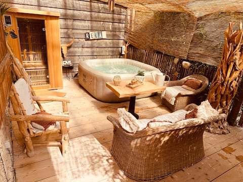 Equestrian barn with a hot tub and sauna