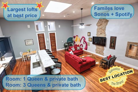 Top Airbnb: Largest Loft on The Historic Strand | Sleep 8 2B2B in Galveston
