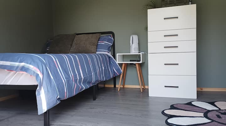 This private annexed bedroom stands separately at the back of the main building looking out onto the garden and patio. The TV has Chromecast.