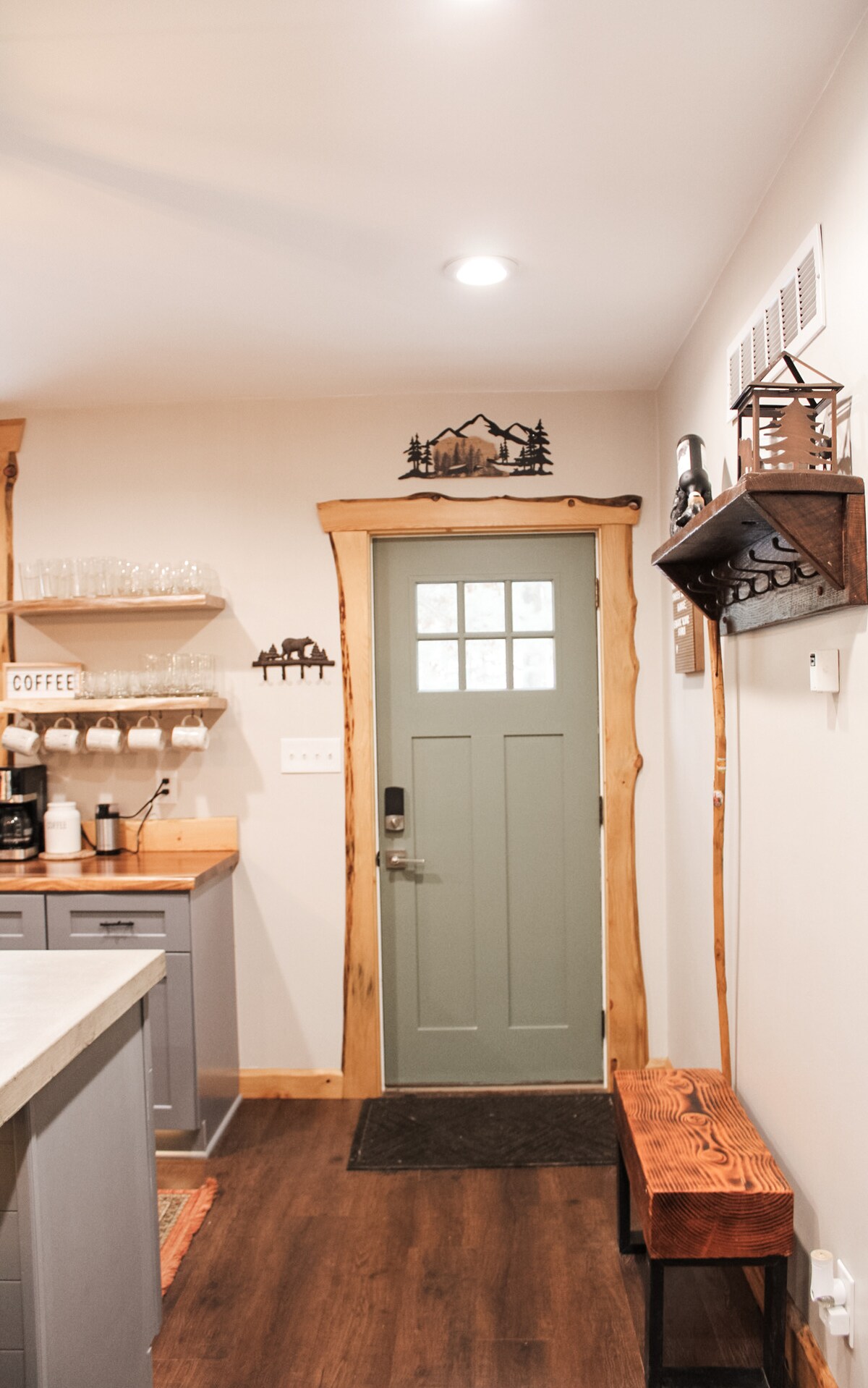 The casing and baseboards were made from live edge locally milled Hemlock lumber. at Sweet River Lodge in Tionesta