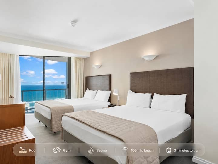 Ocean View Twin Bed Studio | 3min To Beach & Tram - Gold Coast