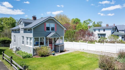 New England shoreline charm, private beach access