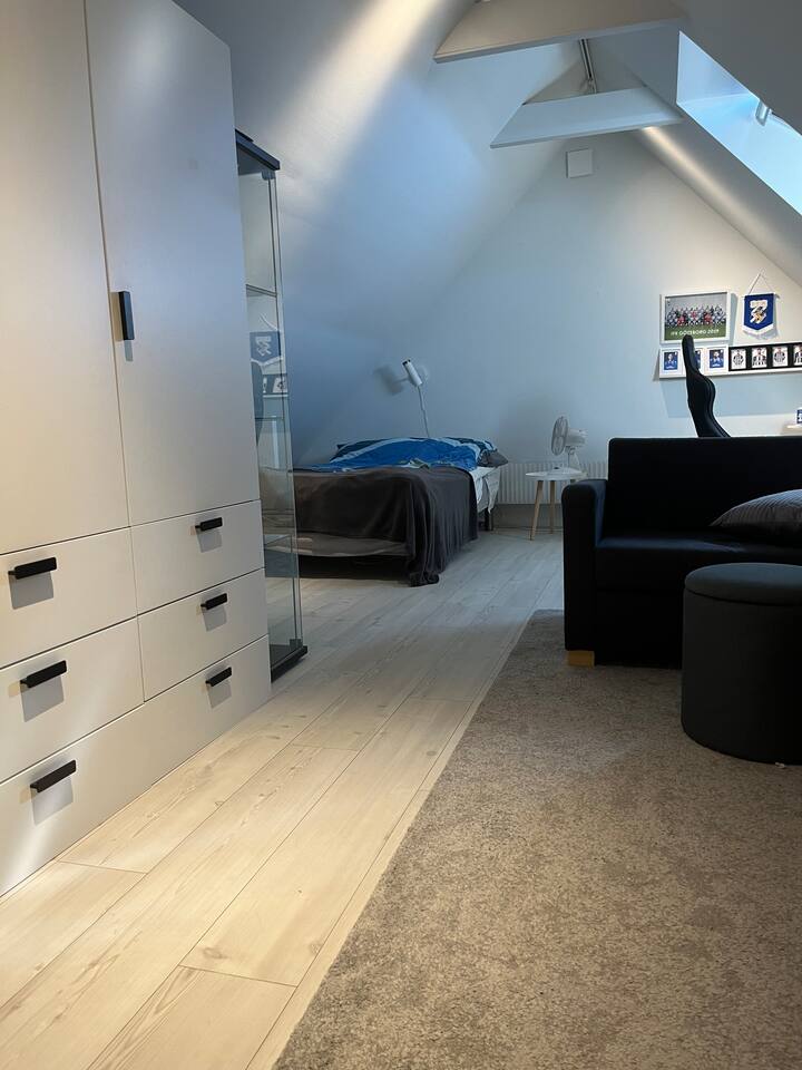 מיטה 120 ס"מ. יש גם מיטה 90 ס"מ. ספה נפתחת למיטה נוספת, אבל קצת קשה לישון עליה. 