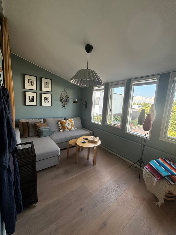 חדר טלוויזיה/משחקים מרגיע וגם חדר שינה לאורחים.יש לי ספה נפתחת מקסימה לשניים (160 ס"מ) עם מזרן טמפור (מזרן ארגונומי שתומך בגוף שלכם לשינה טובה) 