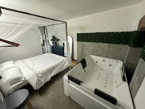 Natural with a hot tub