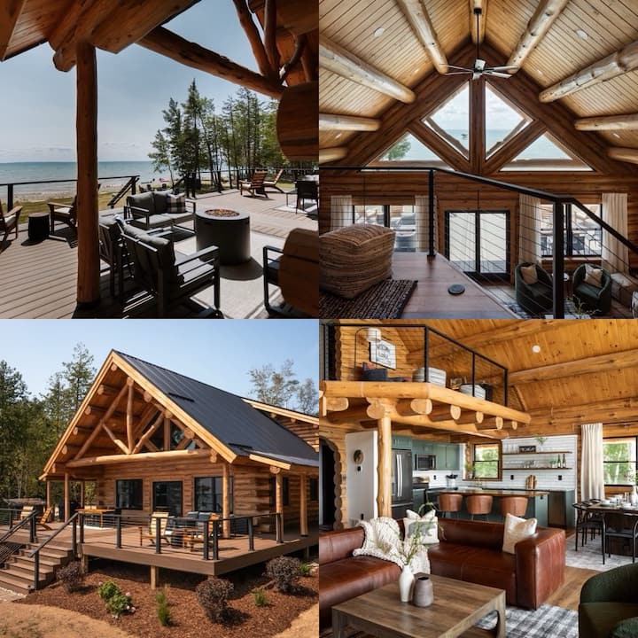 Private Lake Michigan Waterfront Log Cabin + Sauna