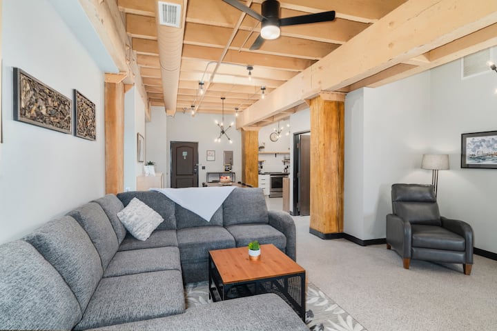 Cozy up on our comfy couch.  Our couch pulls out into a Queen sized bed as well.