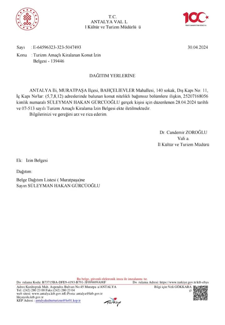 PERMIS OFFICIEL DU MINISTÈRE DU TOURISME DE LA RÉPUBLIQUE DE TURQUIE.