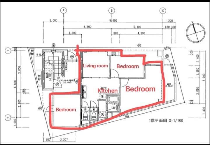 浅草寺步行8分，浅草车站步行3分，交通便利，房间大，原区长旧宅【飯村亭】1st Floor - Ueno