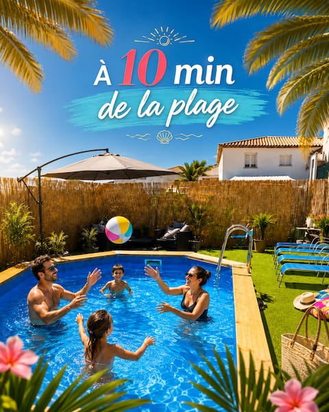 House with private pool - 8 min to the BEACH - 5 bedrooms