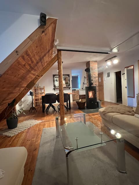 Cozy rustic apartment with fireplace/(hot tub)