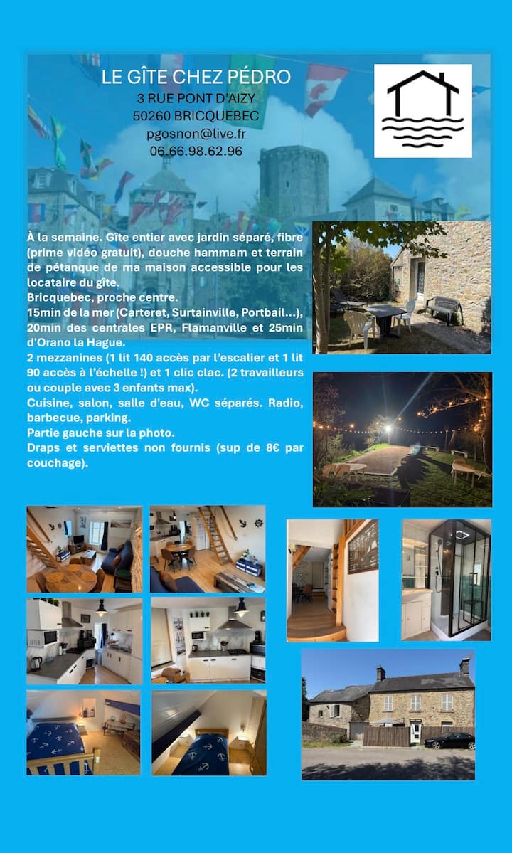 Gîte Jardin, Fibre, Prime Vidéo, Douche Hammam - Les Pieux