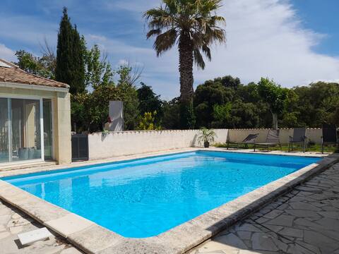 Quiet villa with pool.