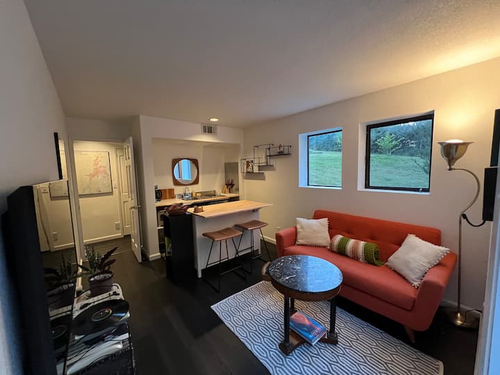 Votre espace de vie où vous pourrez vous détendre et profiter d'un film, ou écouter des disques et cuisiner quelque chose pour grignoter dans la petite cuisine. 