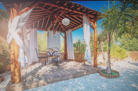 Colorful palm tree house