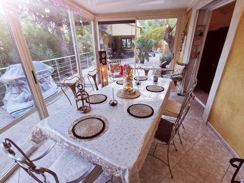 Colorful palm tree house