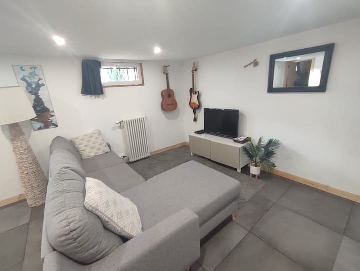 סלון עם ספה נפתחת וטלוויזיה 