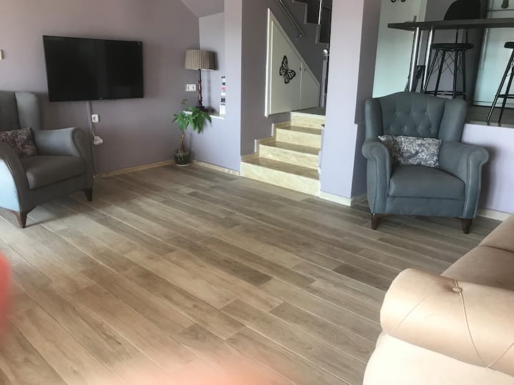 Un bel soggiorno/TV Netflix/bagno-WC / cucina a vista