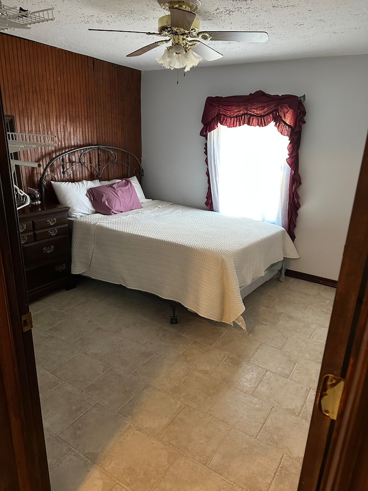 Full size bed 
Dresser 
Shelf and place hang clothes