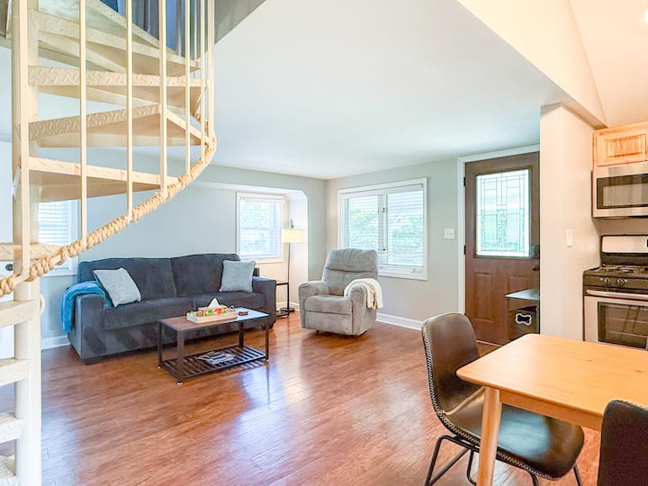 The front door opens into the cozy yet open living space.