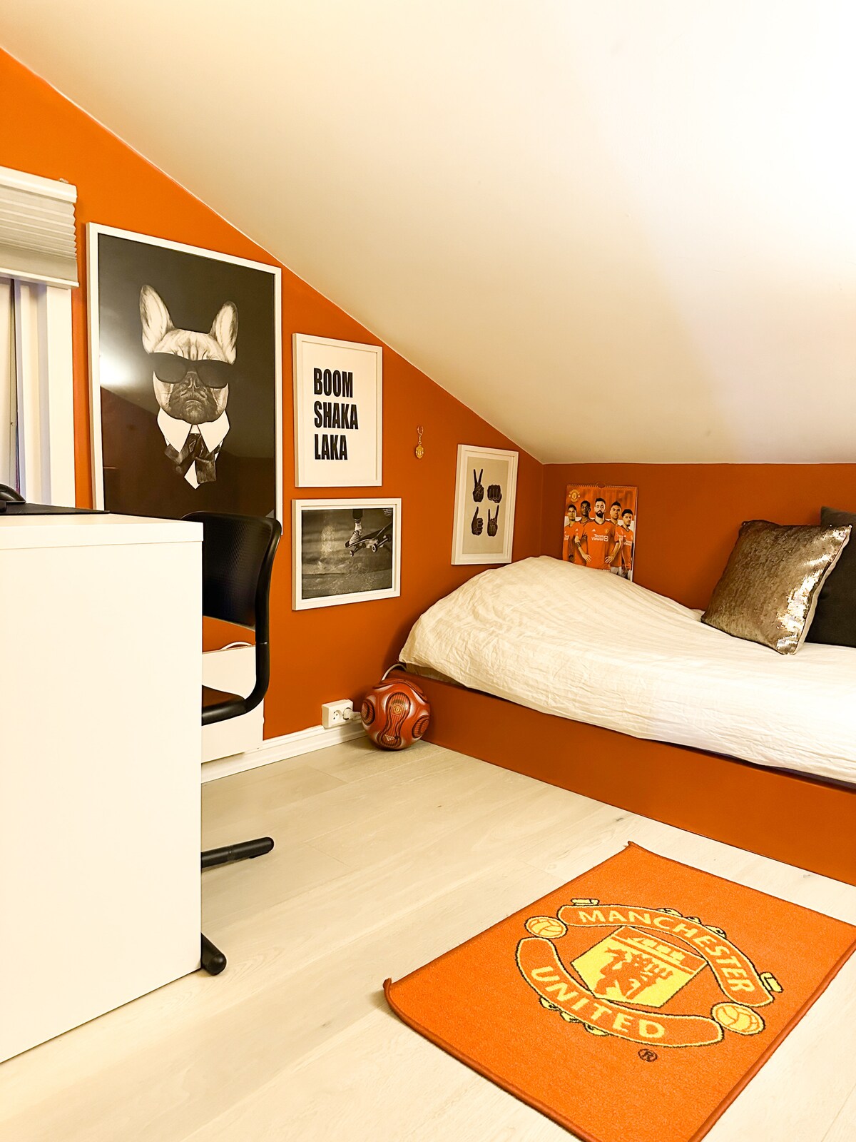 حلم أحد مشجعي مانشستر يونايتد (قد يتم طلب إزالة التأثيرات قبل الوصول من قبل فريق يهتف من فريق آخر - هيهي). 

هنا هناك مساحة لفراش آخر على الأرض، لأولئك الذين يحتاجون إليها. 