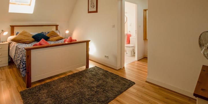 Cama tamaño king con vestidor y baño privado 