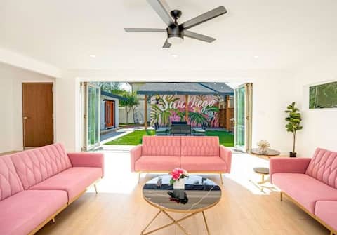 Popular Airbnb listing: Surf Vibe Retreat, Sleeps 12 | Hot Tub, Firepit in La Mesa