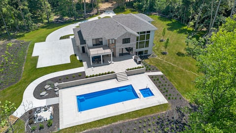 Contemporary 26-Acre Estate, Private Beach, Pool