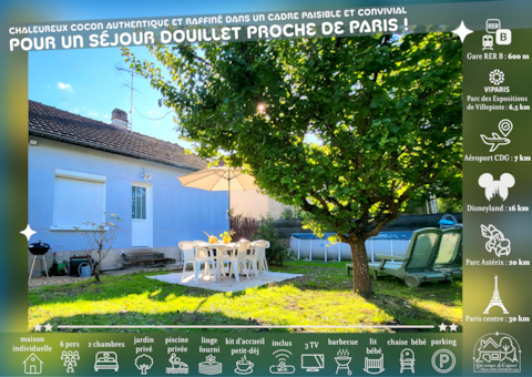 Cozy cottage with garden & pool, Le Caijonet, Disney, CDG