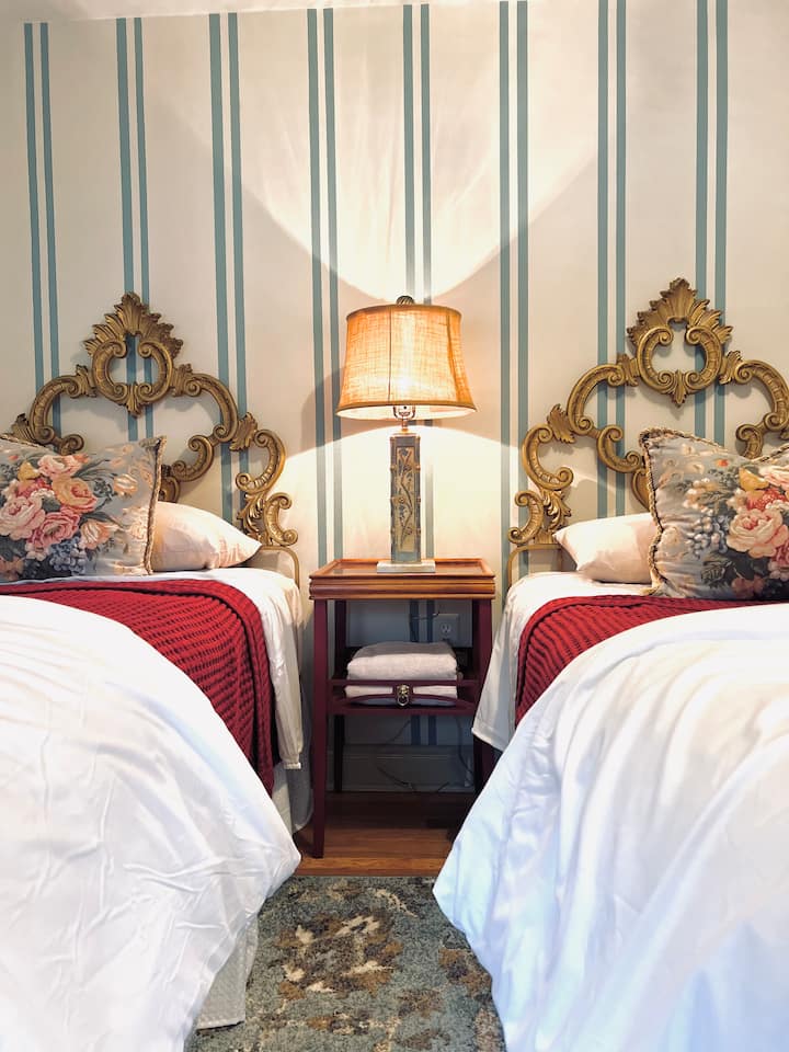 Habitación Princess, 2 camas individuales y armario de almacenamiento con varilla y cajones. 