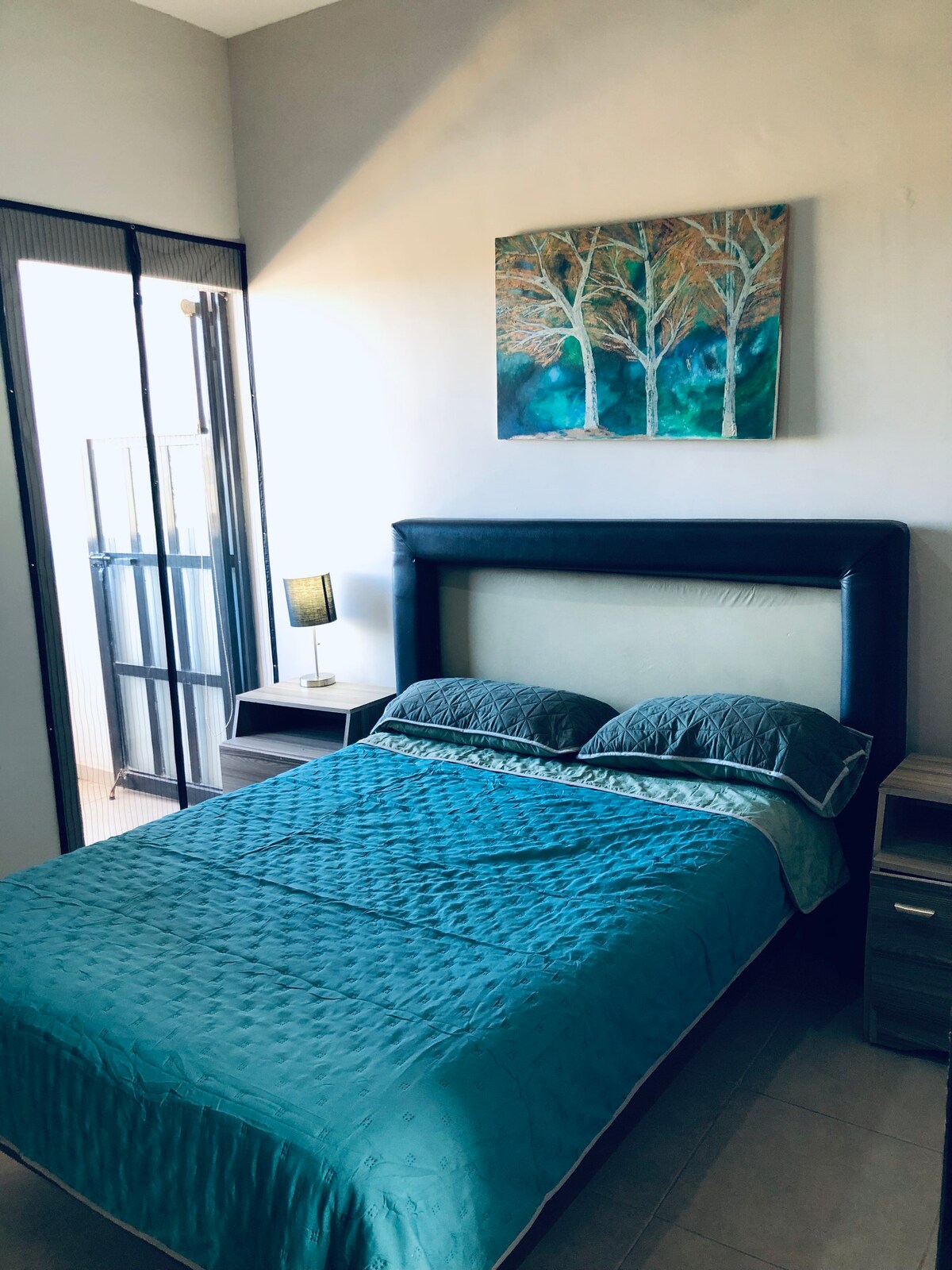 Удобна главна спална соба со удобен двоен кревет, телевизор, дополнително ќебе и пристап до заеднички балкон за релаксирачка и чиста атмосфера.