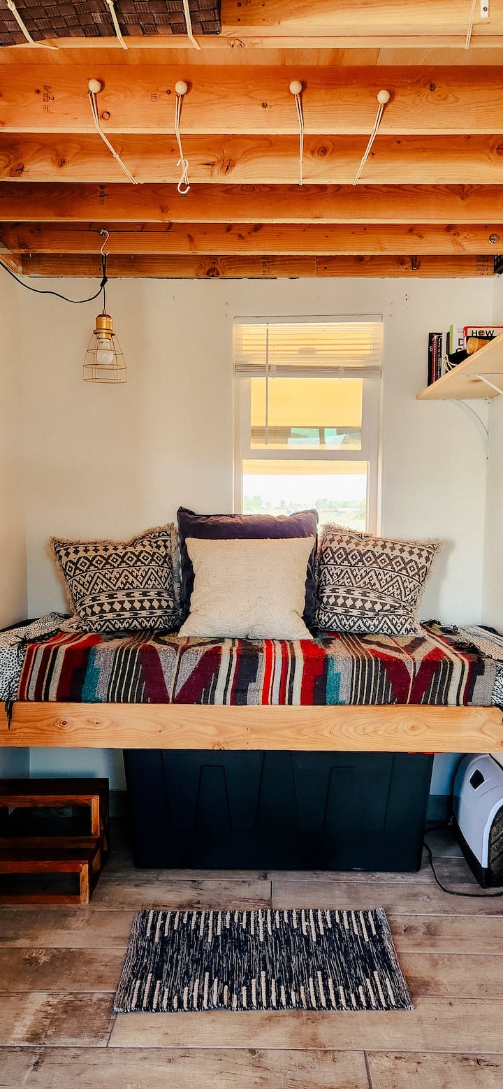 Day bed couch good for kids and shorter folks. 