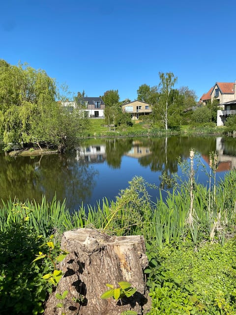 Newly built house with lake