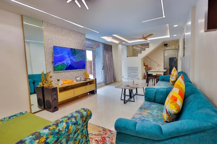 Luxurious 4BHK villa for 12-14 guests, featuring a private pool, mini bar, BBQ, and hookah setup. Pet-friendly with a gazebo, smart TV, Wi-Fi, and private cook on demand. Perfect for corporate events, with parking for 4-5 cars. Ultimate retreat!